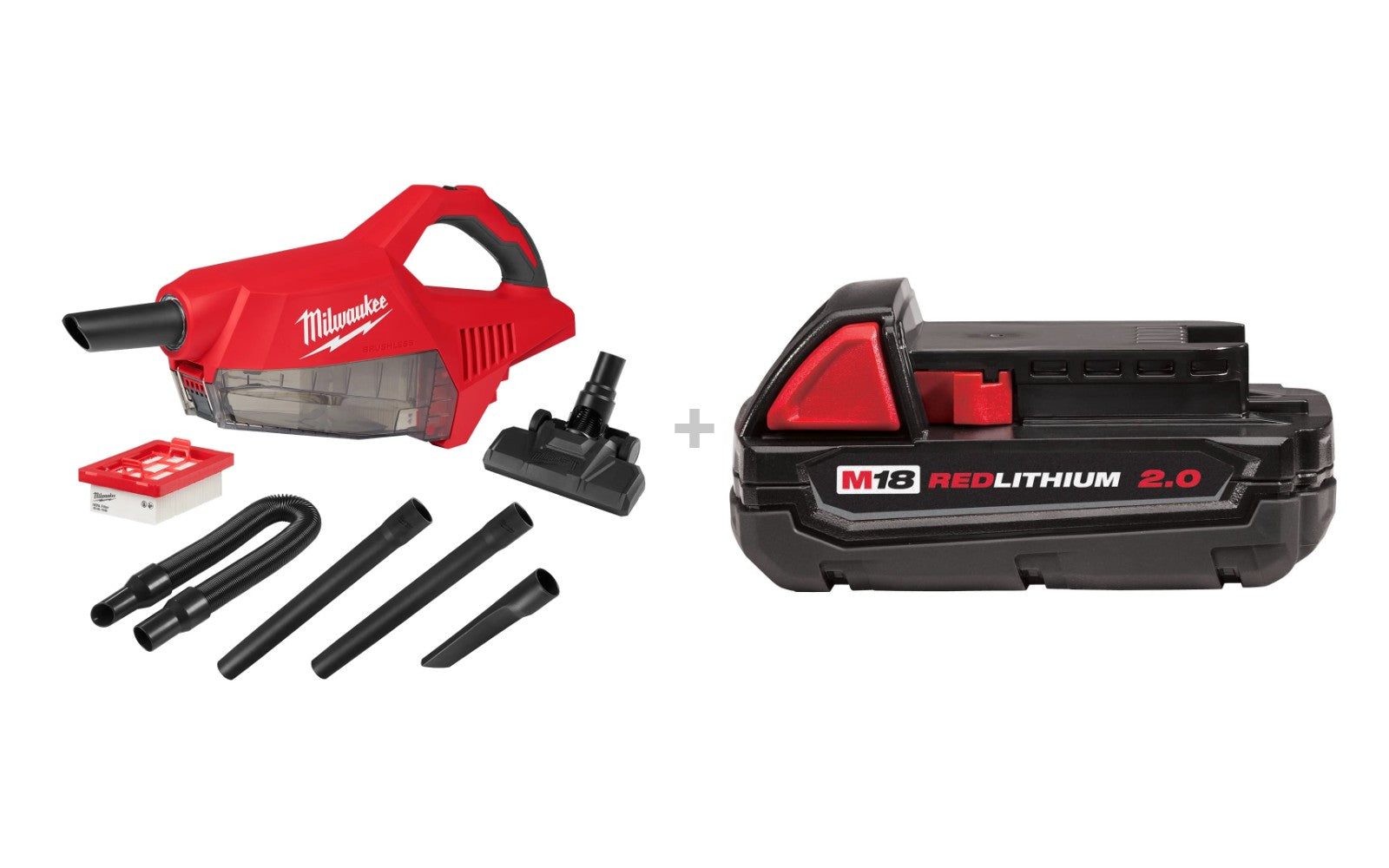 Milwaukee 0892-20 M18 Brushless Handheld Vacuum w/ M18 REDLITHIUM 2.0Ah Compact Battery Pack