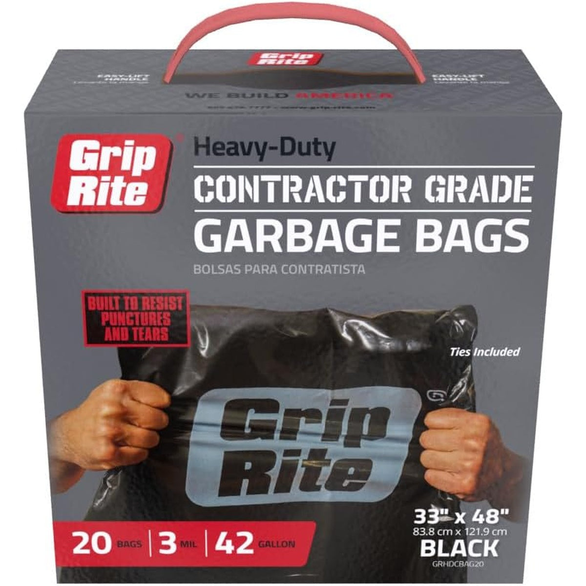 Prime Grip-Rite 42 Gallon 3 Mil Contractor Grade Garbage Bags, 20 Count Black (GRHDCBAG20)