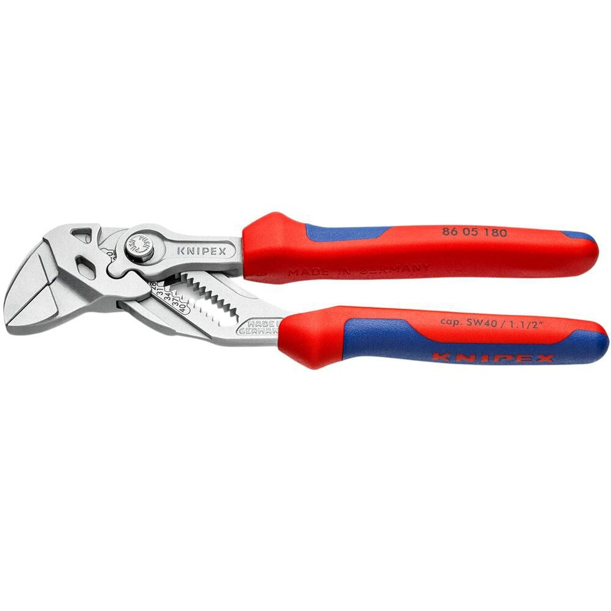Knipex 180 mm Pliers Wrench with Smooth Parallel Jaws for Gripping and Fastener Work (86 05 180 SBA)