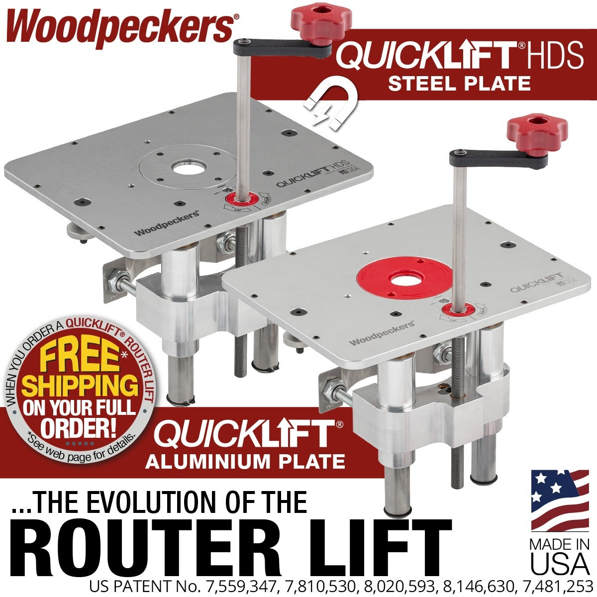 Woodpeckers QuickLift 3.5-in. Router Lift with Aluminum Plate for Router Tables (QL350-A-23)