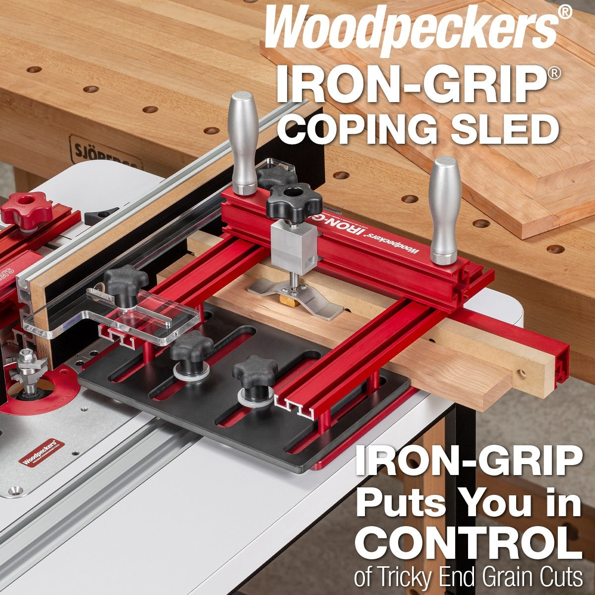 Woodpeckers Iron-Grip Clamp Upgrade Coping Sled Accessory for Router Table End-Grain Cuts (IGCS-UG)