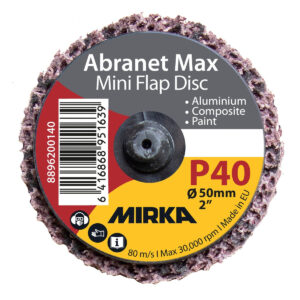 Mirka Abranet Max 2-in. Quick Lock Mini Flap Disc P60 for Metalworking and Paint Removal (8896200160)