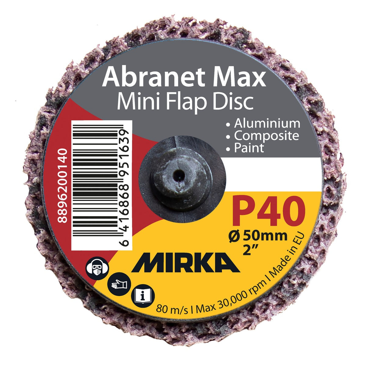 Mirka Abranet Max 2-in. Quick Lock Mini Flap Disc P60 for Metalworking and Paint Removal (8896200160)