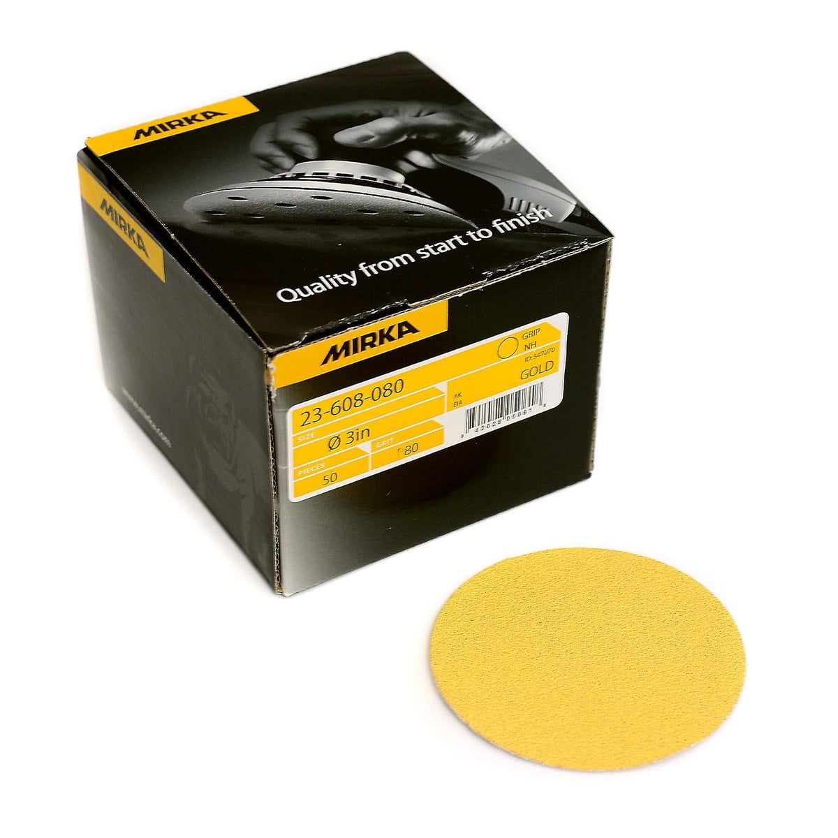 Mirka Bulldog Gold 3-in. 320 Grit Hook and Loop Sanding Disc for Finishing (23-608-320)