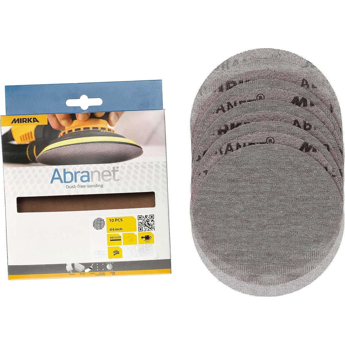 Mirka Abranet 6-in. P220 Hook and Loop Sanding Discs 10-Pack for Dust-Free Sanding (9A-241-220RP)