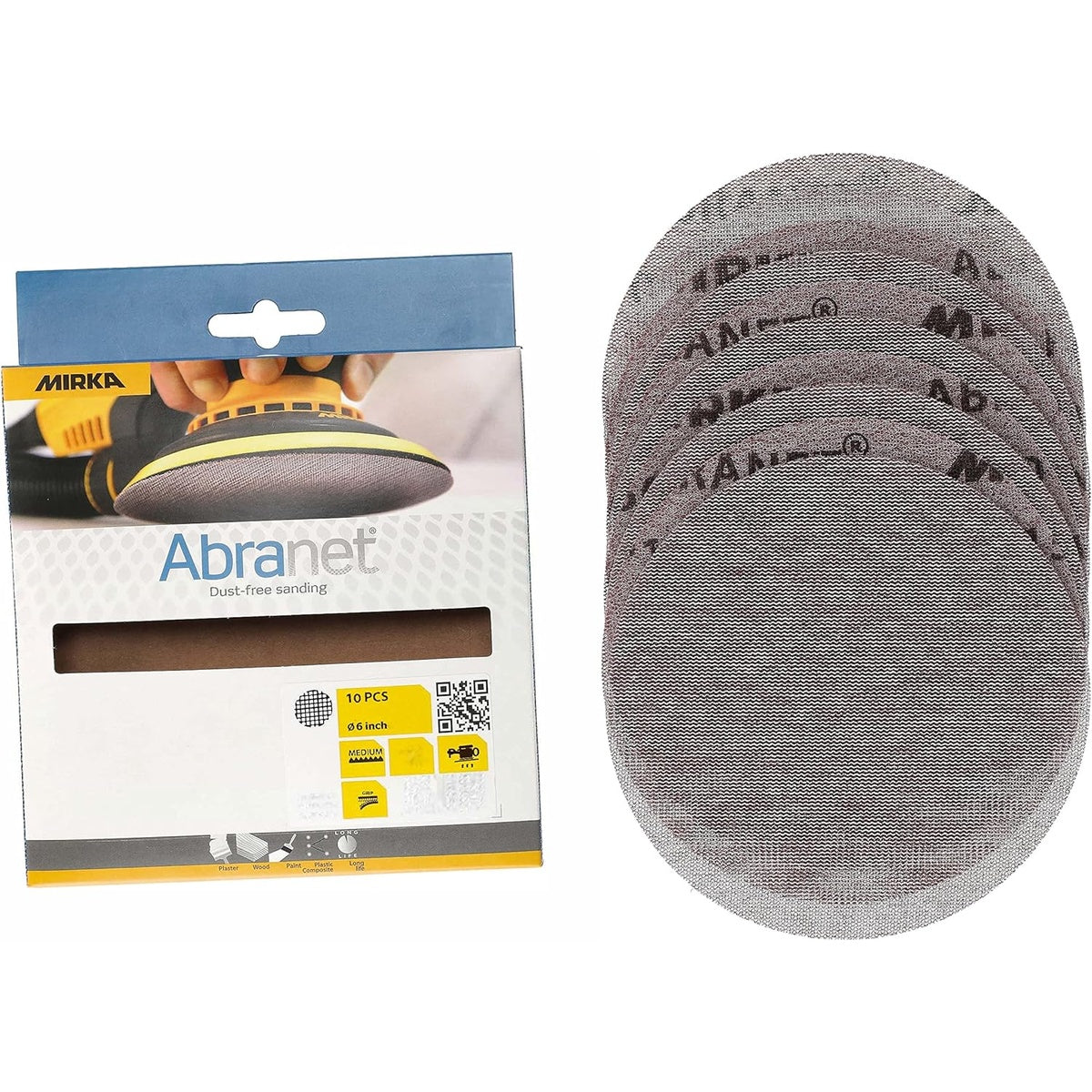 Mirka Abranet 6-in. P400 Hook and Loop Sanding Discs 10-Pack Dust-Free Mesh for Orbital Sanders (9A-241-400RP)