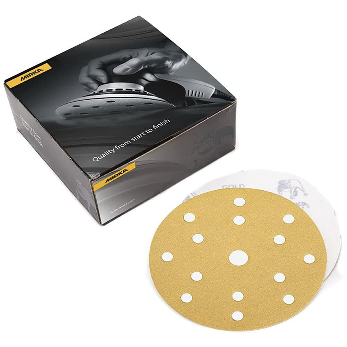 Mirka Gold 6-in. P150 Aluminum Oxide Hook and Loop Sanding Discs, 50-Pack (23-622-150)