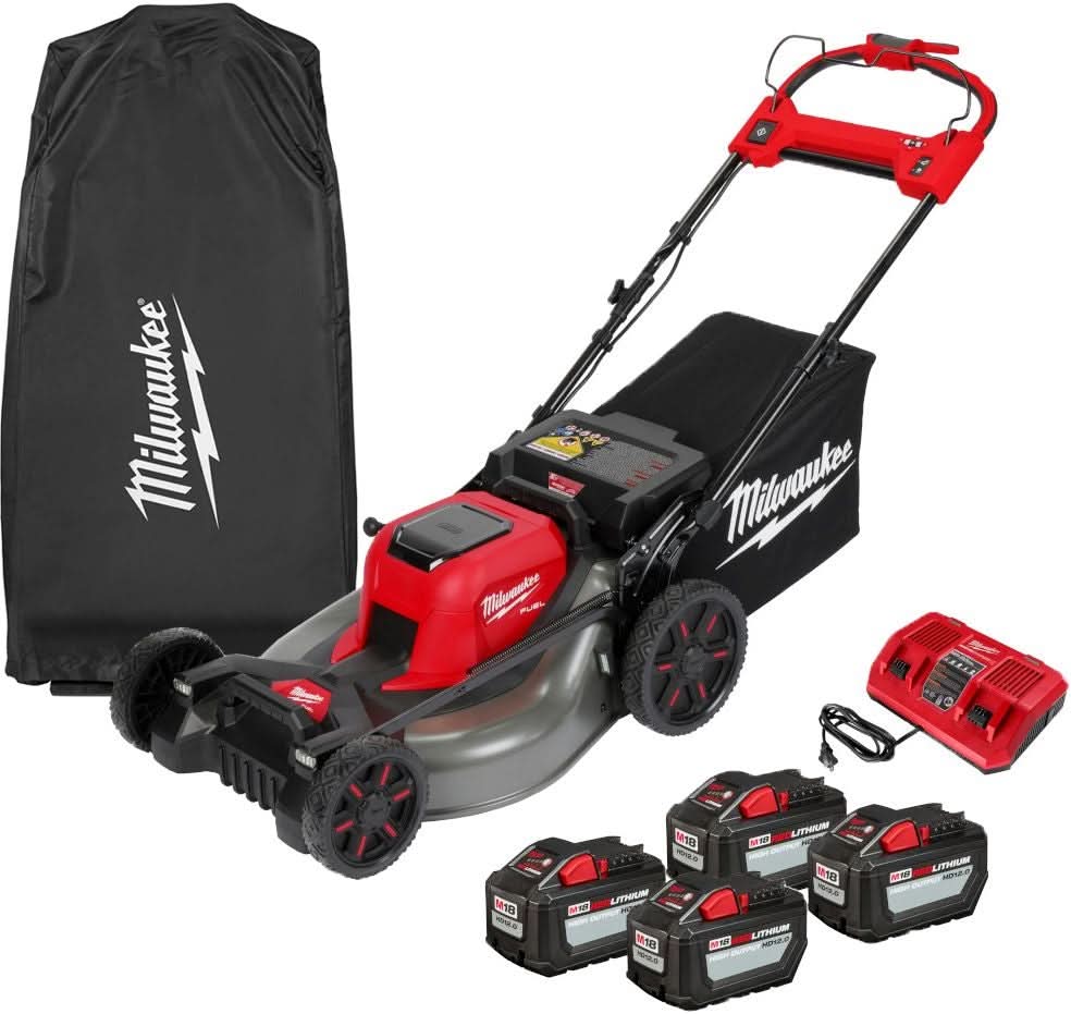 Milwaukee 2823-22HD M18 FUEL 21" Self-Propelled Dual Battery Mower with Cover + 2 M18 REDLITHIUM HIGH OUTPUT HD12.0 Battery Packs
