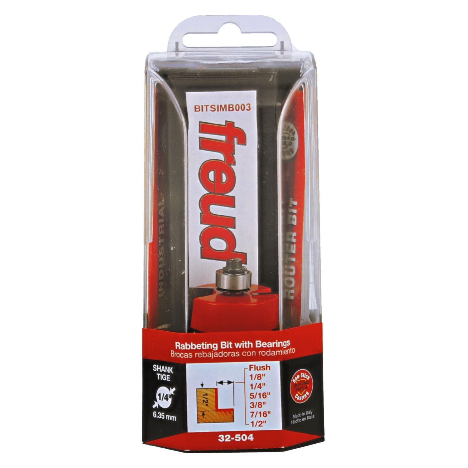Freud 32-504 flush, 1/8",1/4",5/16",3/8",7/16",1/2-Inch Depth Rabbeting Router Bit with Bearings