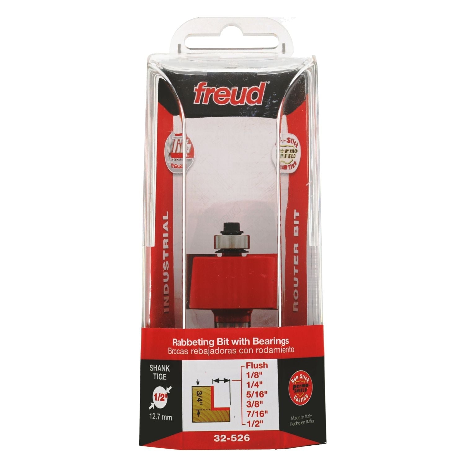 Freud 32-526 flush, 1/8",1/4",5/16",3/8",7/16",1/2-Inch Depth Rabbeting Router Bit with Bearings
