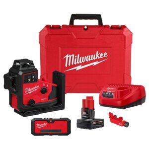 Milwaukee 3642-21 M12 Green 360° 3-Plane Laser w/Automatic Alignment & Receiver