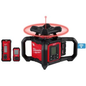 Milwaukee 3704-21T M18 Red Exterior Dual Slope Rotary Laser Level 3.0Ah Kit w/ Receiver, Remote, Grade Rod & Tripod