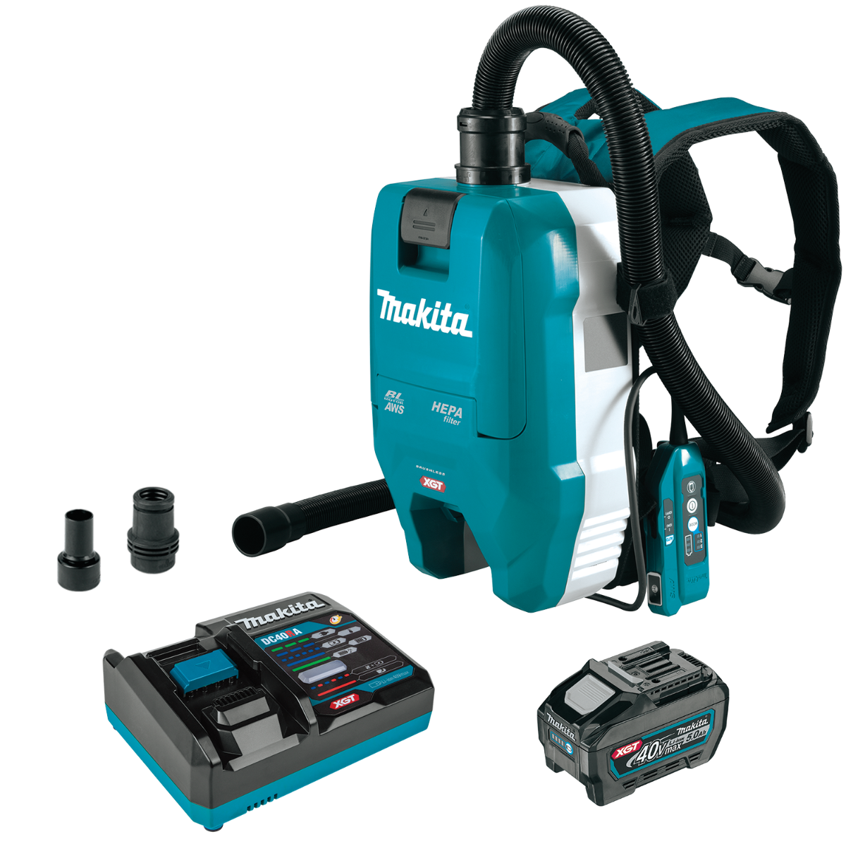 Makita GCV06T1 40V max XGT Brushless Cordless 1/2 Gallon HEPA Filter Backpack Dry Dust Extractor Kit, AWS Capable (5.0Ah)