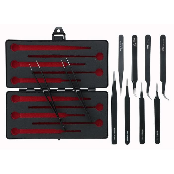 Wiha 44593 10-Piece ESD Safe Tweezers Set