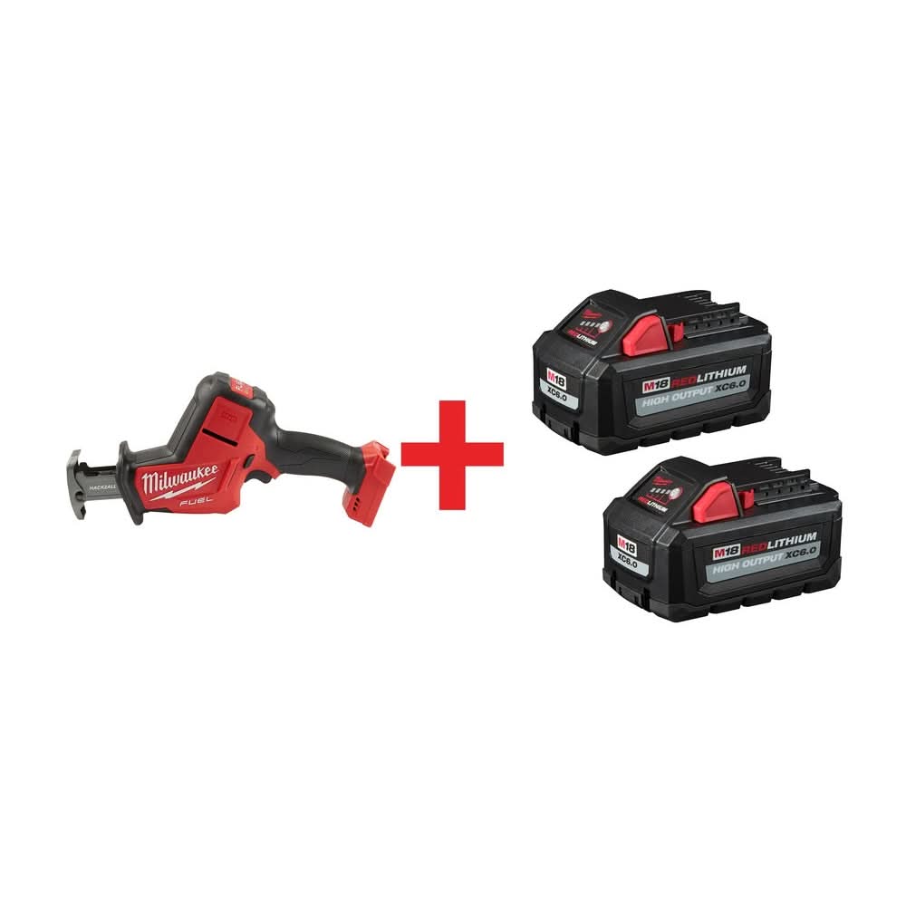 Milwaukee M18 FUEL Hackzall Recip Saw with M18 REDLITHIUM HIGH OUTPUT XC 6.0Ah Battery 2-Pack