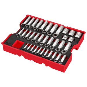 Milwaukee 65 pc. 1/4-in., 3/8-in., & 1/2-in. Drive SAE Socket Set with Tray for PACKOUT Drawers (48-22-0151)
