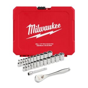 Milwaukee 48-22-9044 25pc 1/4" Drive Metric & SAE Ratchet and Socket Set with Four Flat Sides