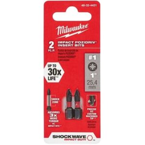 Milwaukee 48-32-4431 Shockwave 1-Inch Impact Pozidriv #1Insert Bits, 2-Pack