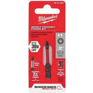 Milwaukee 48-32-4831 Shockwave 2-Inch Impact Pozidriv #1Power Bit
