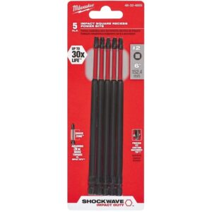 Milwaukee 48-32-4855 Shockwave 6-Inch Impact Square Recess #2 Power Bit, 5-Pack