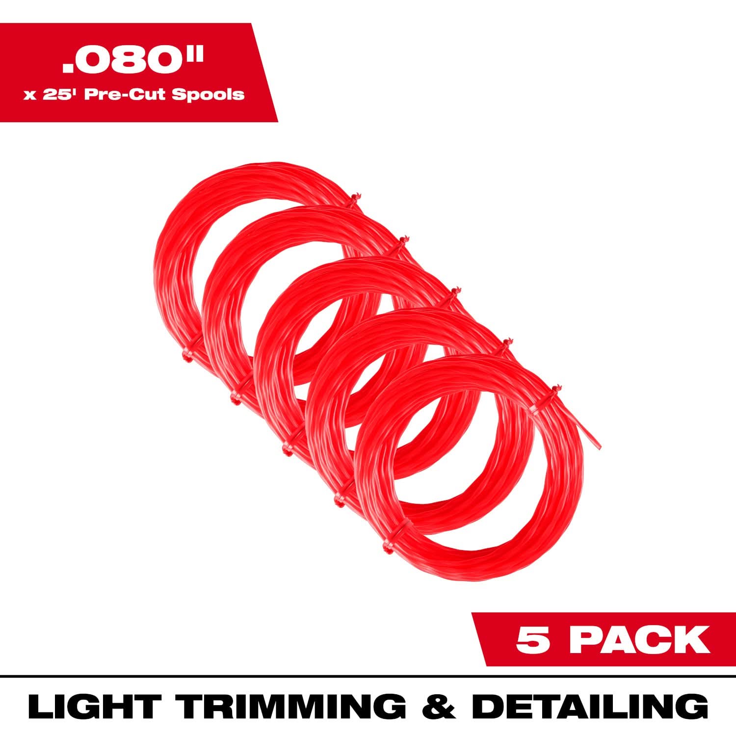 Milwaukee 49-16-2810 Pre-Cut Twisted Trimmer Line, 0.080" x 25' (5-Pack)