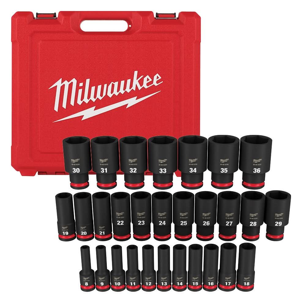Milwaukee 49-66-7015 29-Piece SHOCKWAVE 1/2-Inch Drive Metric Deep 6-Point Impact Duty Socket Set