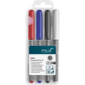 Pica Dry 534/04 4-Piece Classic 534 Instant Dry Permanent Marker Set, Red/White/Blue/Black