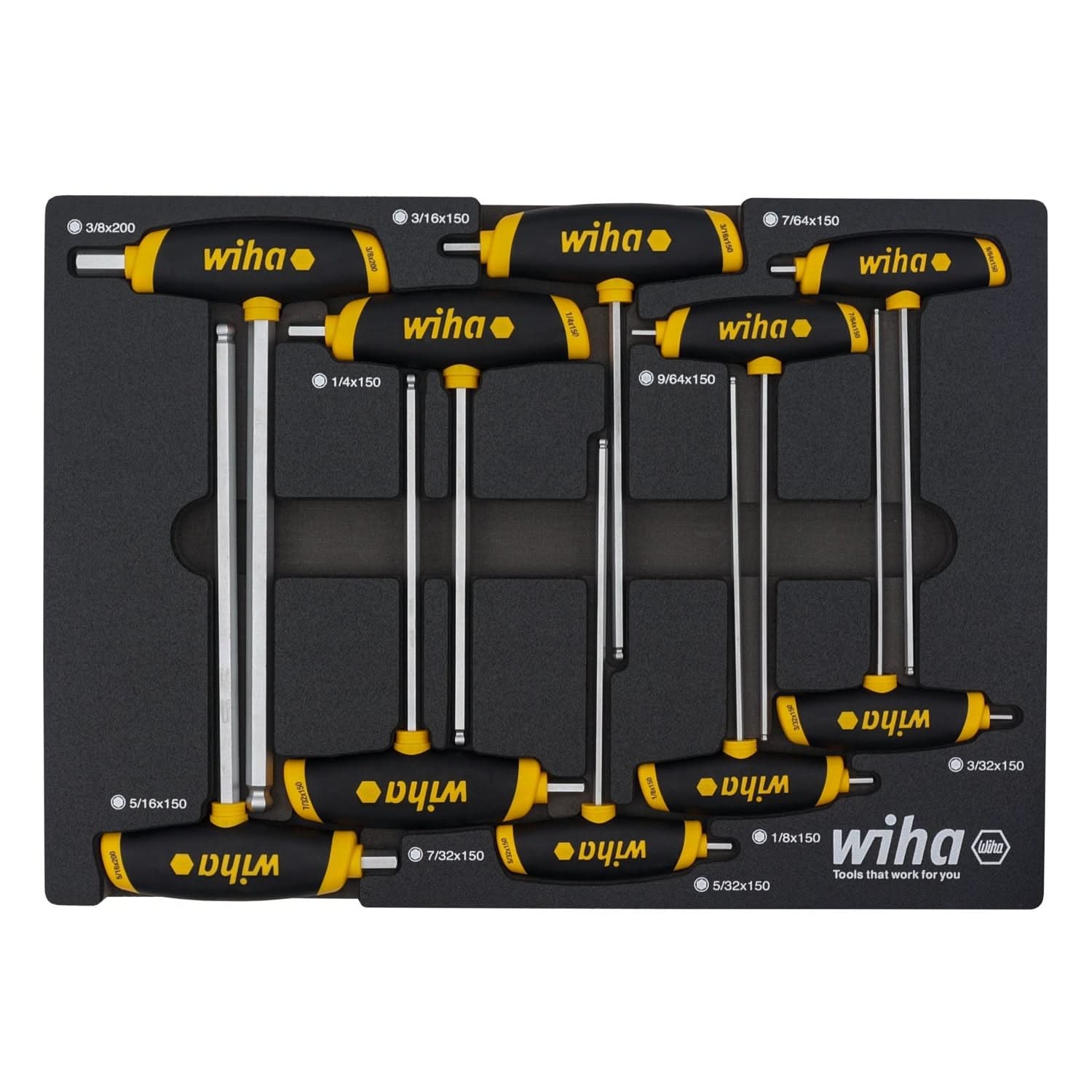 Wiha 54081 10-Piece SoftGrip Dual Drive Hex SAE T-Handle Tray Set