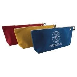 Klein Tools 5539LCPAK Zipper Bags, Large Canvas Tool Pouches, Assorted Colors, 3-Pack