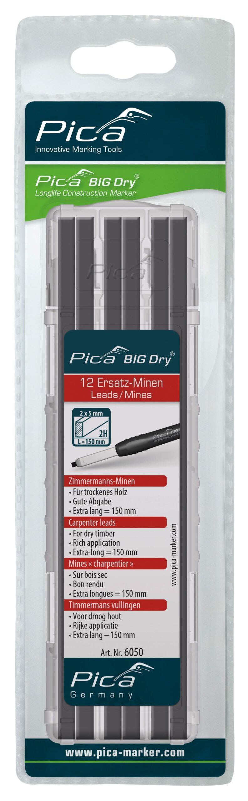Pica BIG-Dry 6050 Carpenter Leads, 2H (12-Pack)