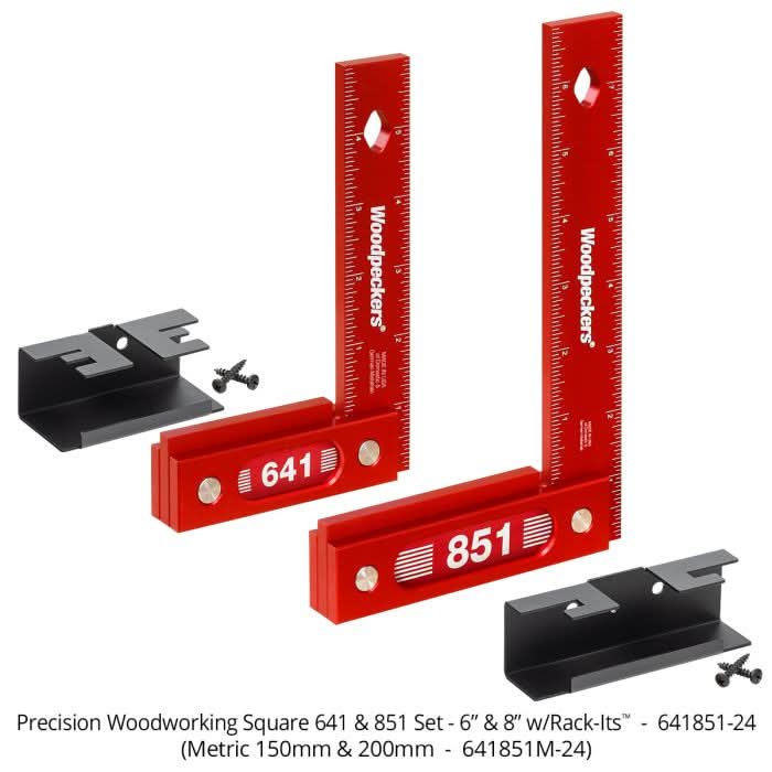Woodpeckers 641851-24 641-851 2-Piece Precision Woodworking Square Set, Imperial w/ Rack-It