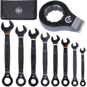 Klein Tools 69408MG 8-Piece 90-Tooth Ratcheting Combo Wrench Set, Metric