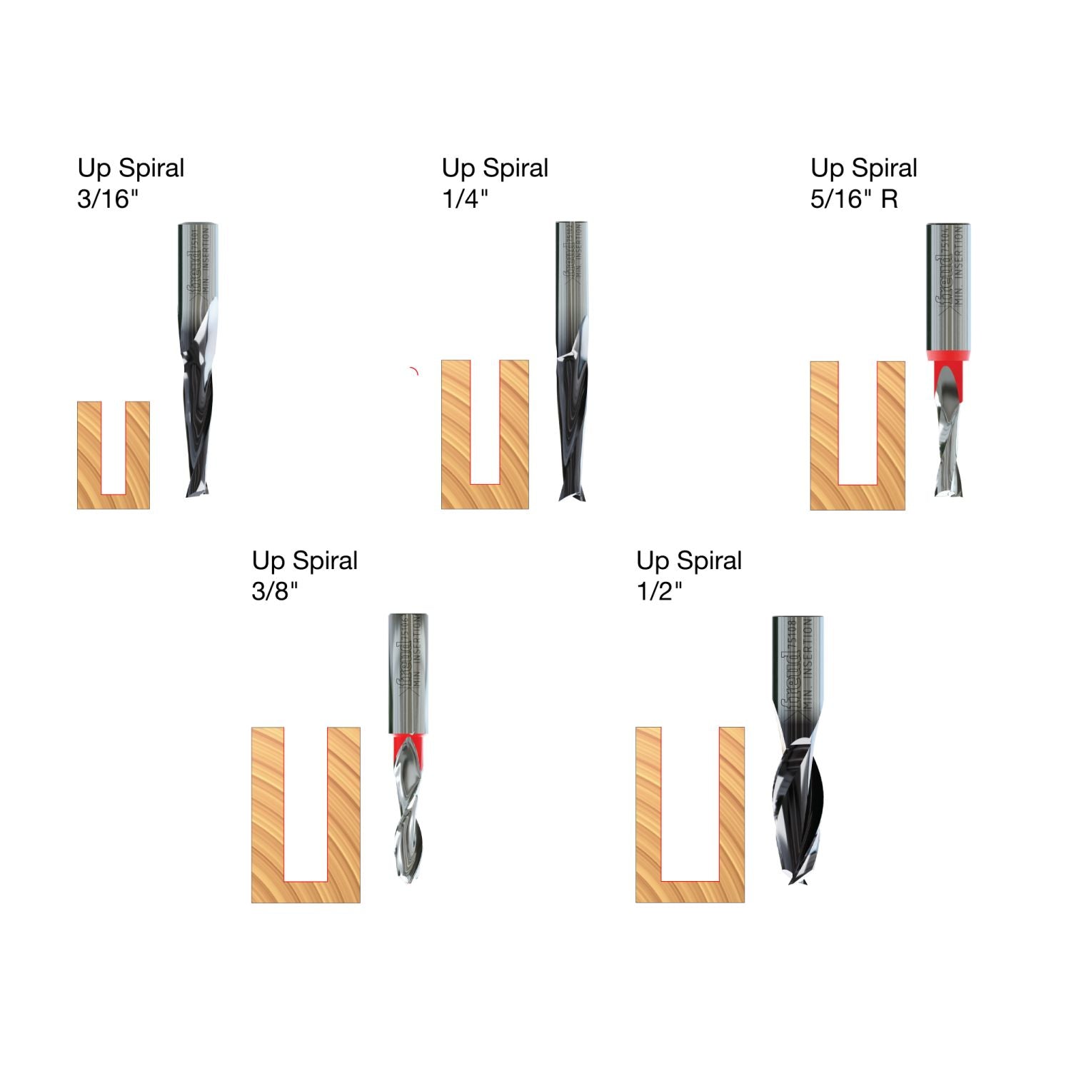 Freud 90-150 5 Piece Up Spiral Router Bit Set