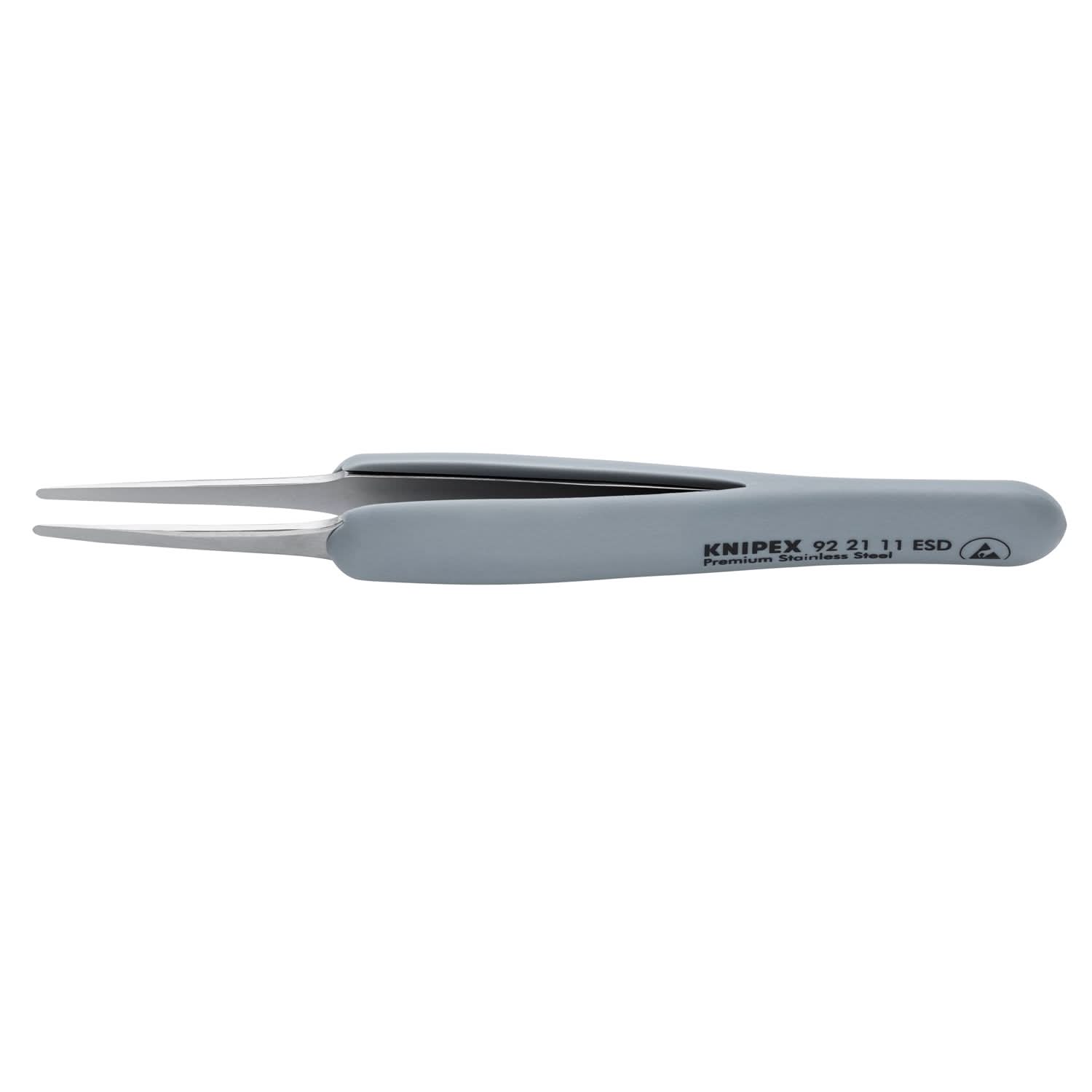 Knipex 92 21 11 ESD Premium Stainless Steel Precision Tweezers-Blunt Tips-ESD Rubber Handles