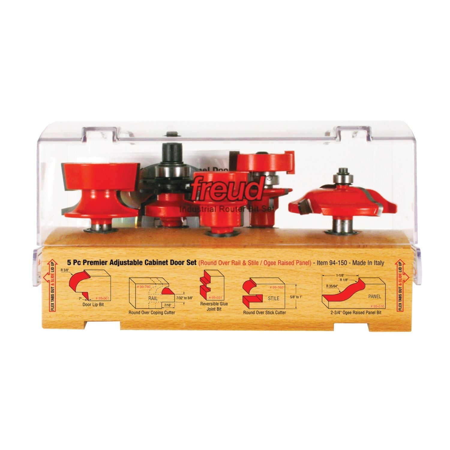 Freud 94-150 5 Piece Premier Adjustable Cabinet Router Bit Set