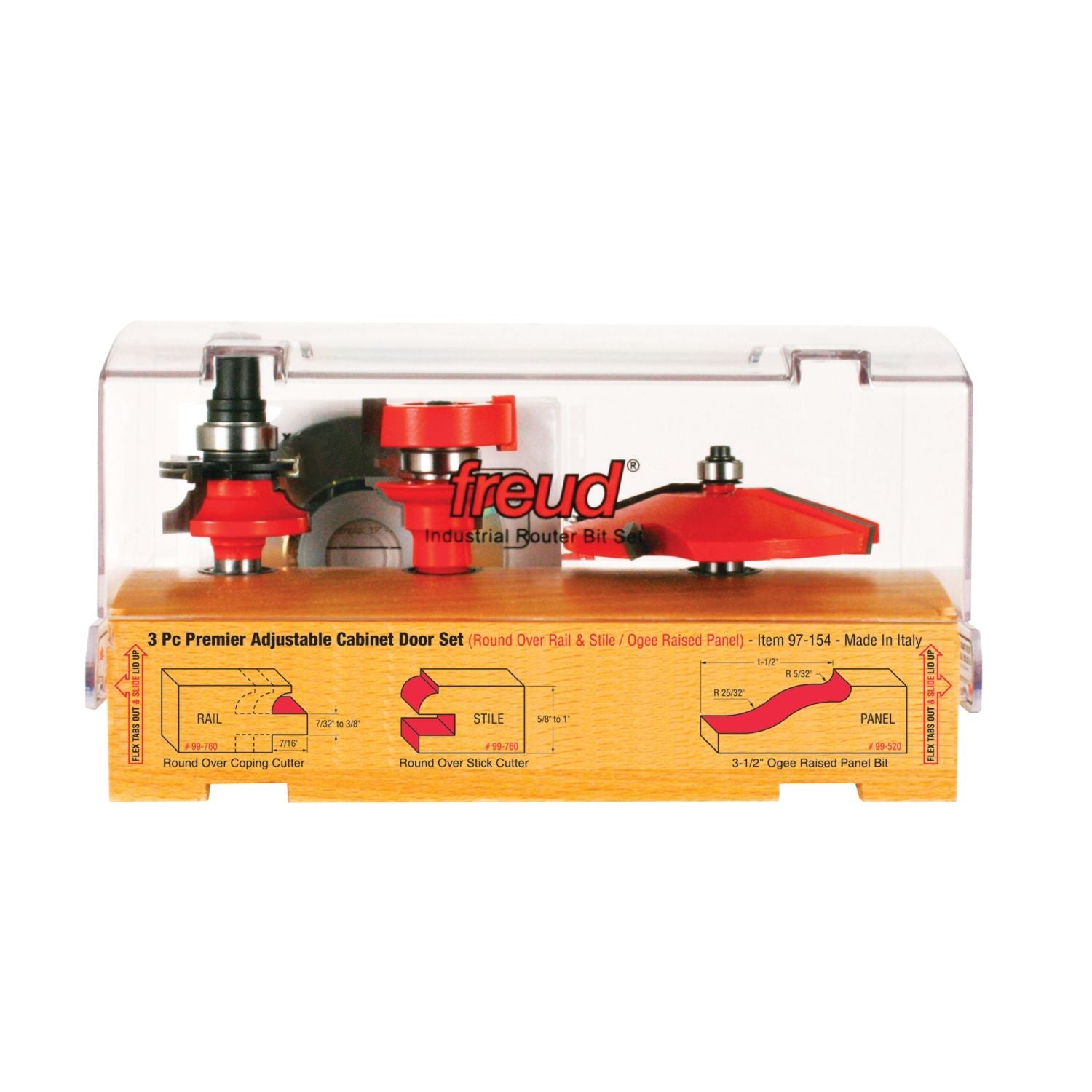 Freud 97-154 3 Piece Premier Adjustable Cabinet Router Bit Set