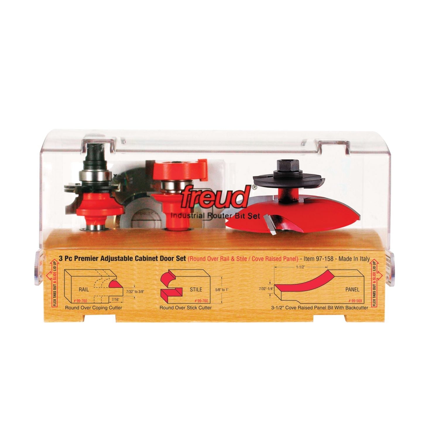 Freud 97-158 3 Piece Premier Adjustable Cabinet Router Bit Set