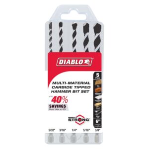 Diablo DMAMM1190-S5 5-Piece Multi-Material Carbide Tipped Hammer Drill Bit Set , 5-Piece