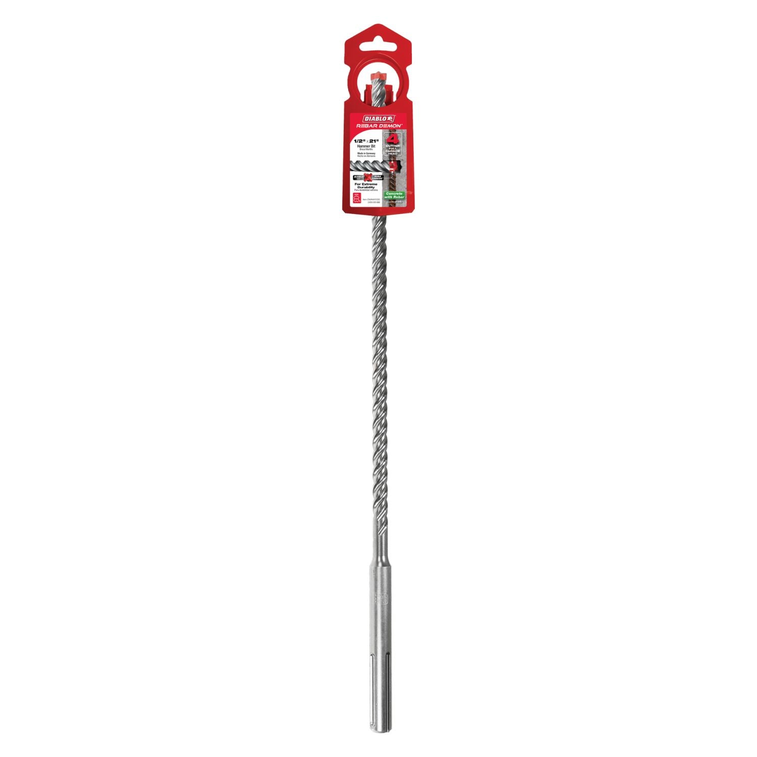 Diablo DMAMX1030 1/2 Inch x 16 Inch x 21 Inch Rebar Demon SDS-Max 4-Cutter Full Carbide Head Hammer Drill Bit
