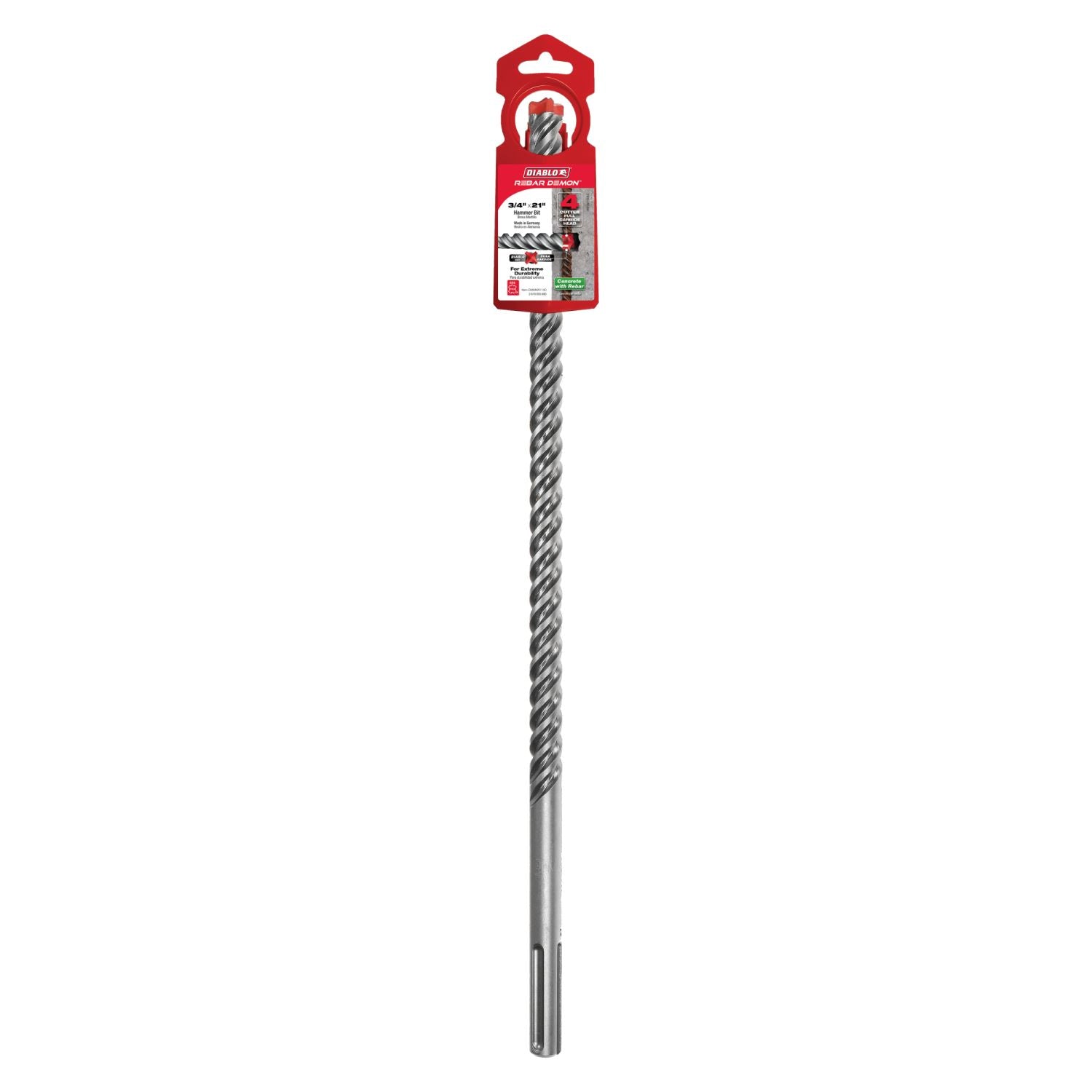 Diablo DMAMX1140 3/4 Inch x 16 Inch x 21 Inch Rebar Demon SDS-Max 4-Cutter Full Carbide Head Hammer Drill Bit