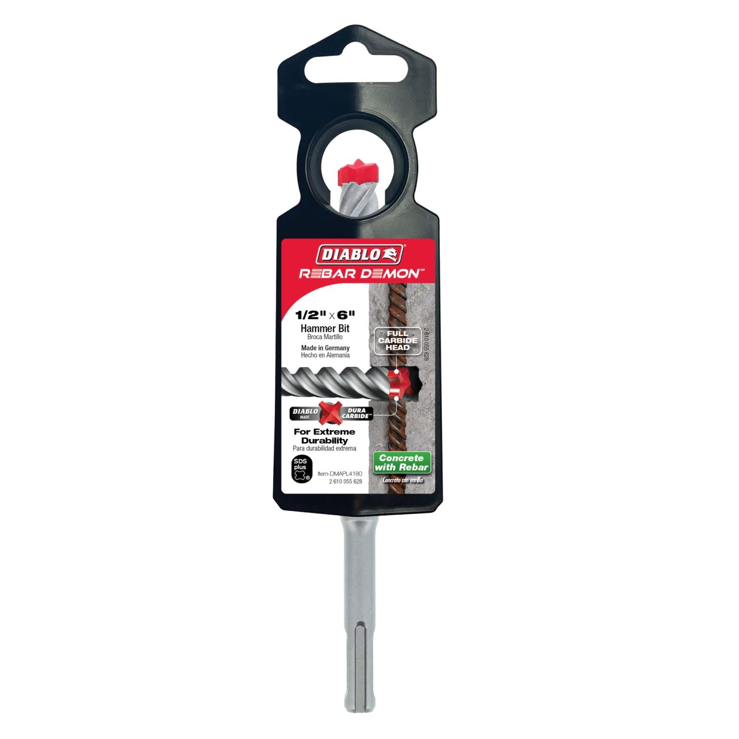 Diablo DMAPL4180 1/2 Inch x 4 Inch x 6 Inch Rebar Demon SDS-Plus 4-Cutter Full Carbide Head Hammer Drill Bit