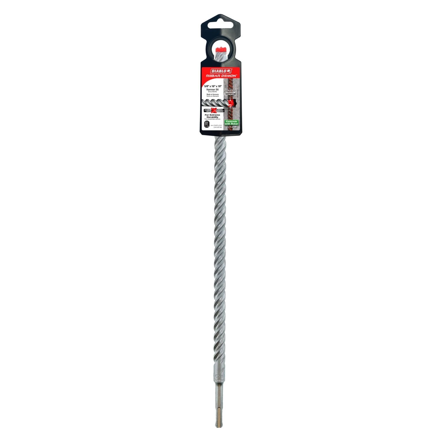 Diablo DMAPL4240 5/8-in. x 16-in. x 18-in. Rebar Demon SDS-Plus 4-Cutter Full Carbide Head Hammer Drill Bit