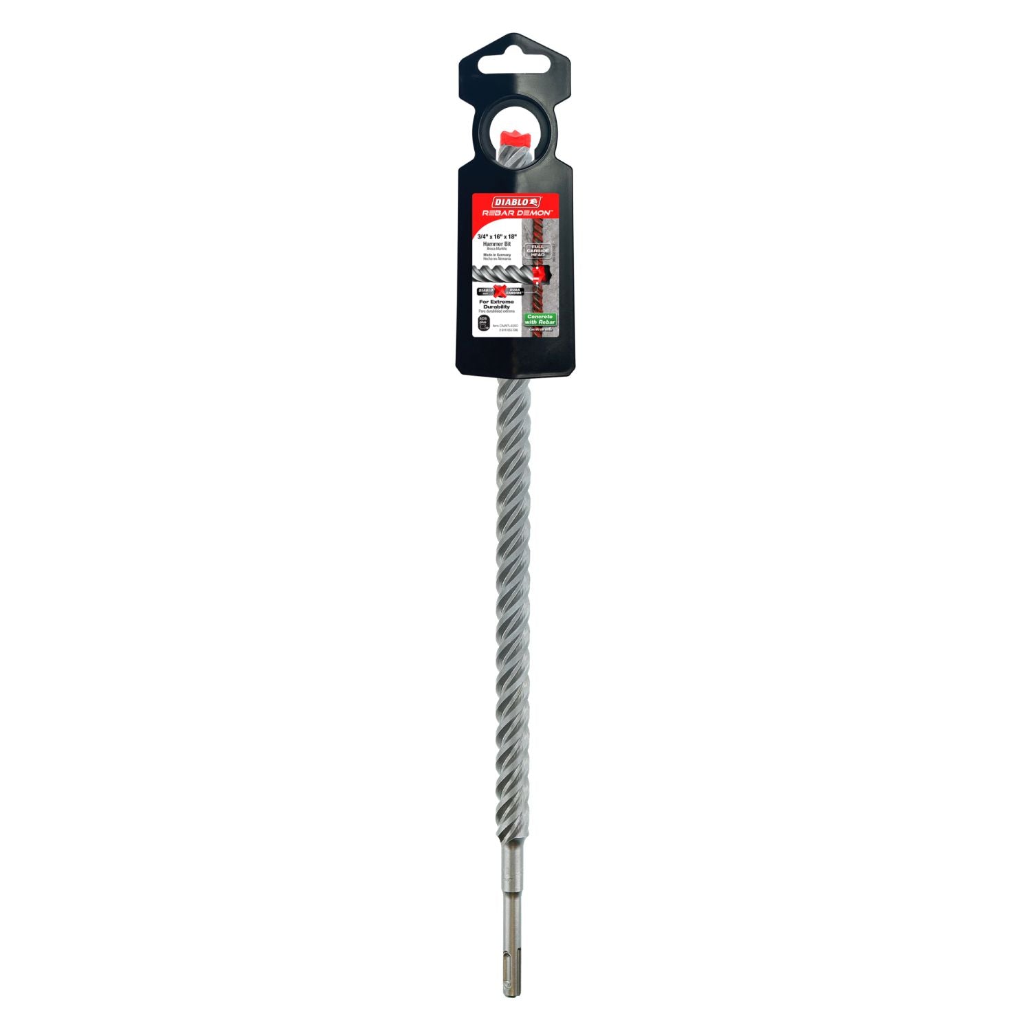 Diablo DMAPL4260 3/4-in. x 16-in. x 18-in. Rebar Demon SDS-Plus 4-Cutter Full Carbide Head Hammer Drill Bit