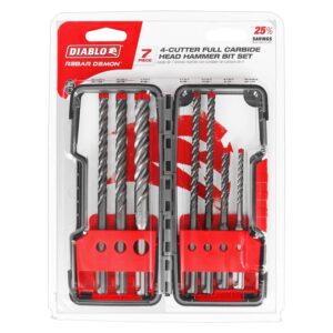 Diablo DMAPL9920-S7 7pc Rebar Demon SDS-Plus 4-Cutter Full Carbide Head Hammer Bit Set , 7-Piece