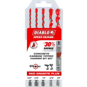 Diablo DMARG1220-S5 5-Piece SPEEDemon Red Granite Carbide Tipped Hammer Drill Bit Set , 5-Piece