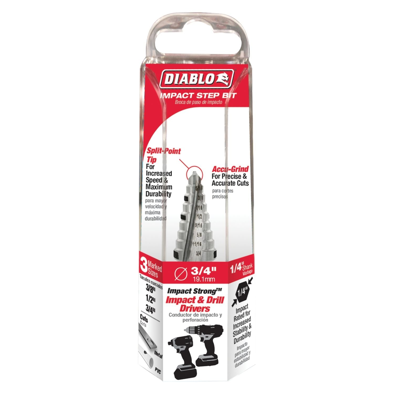 Diablo DSD0750S09 3/8 Inch - 3/4 Inch Impact Step Drill Bit with 9 Steps