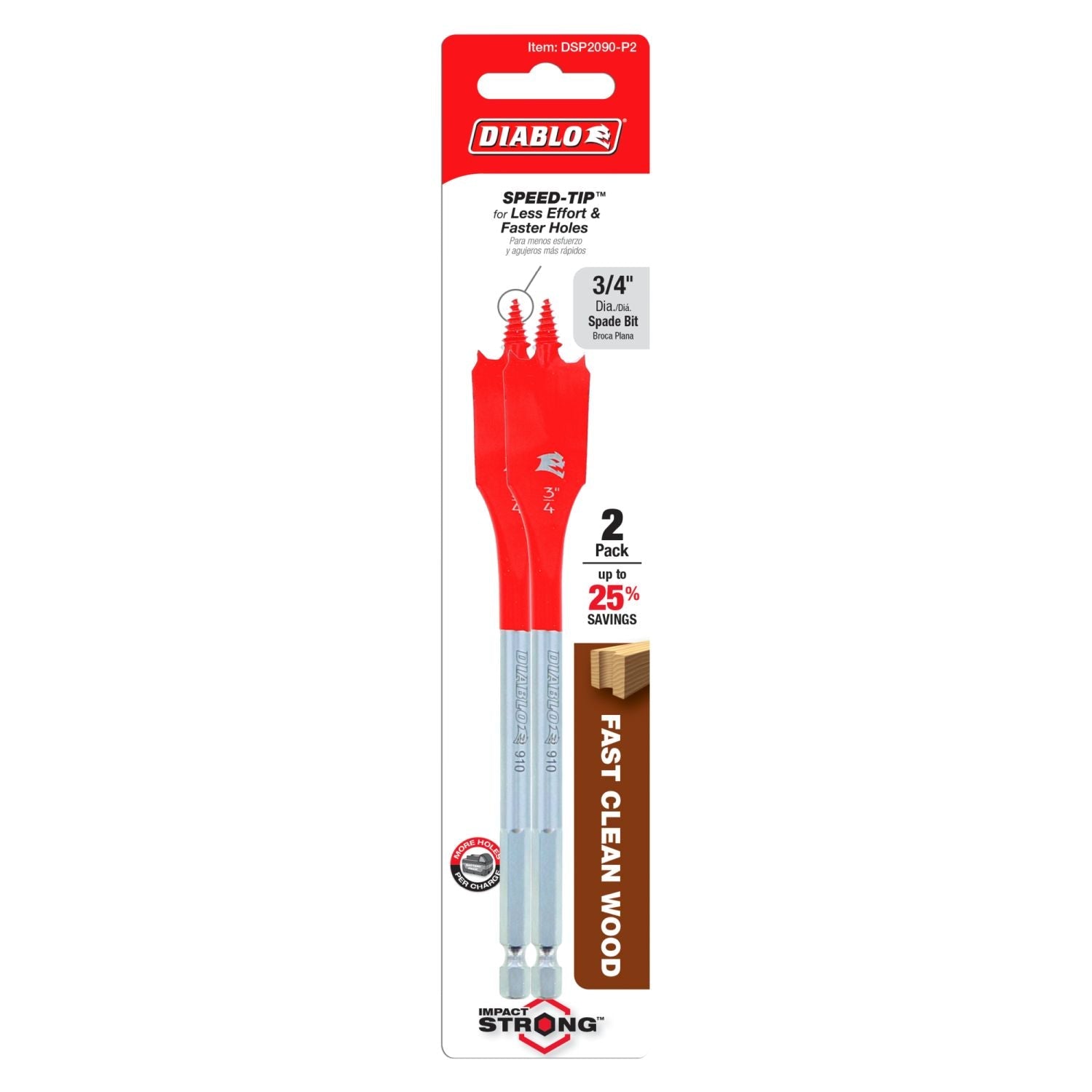 Diablo DSP2090-P2 3/4 Inch x 6 Inch SPEEDemon Spade Bit , 2-Pack