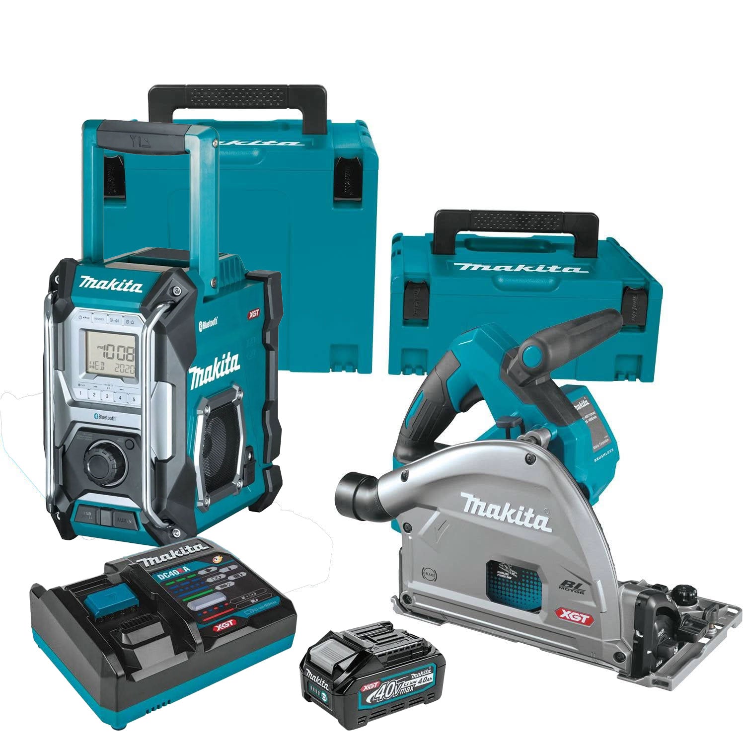 Makita 40V max XGT Brushless 6-1/2" AWS Plunge Track Saw + Bluetooth Radio 4.0Ah Kit