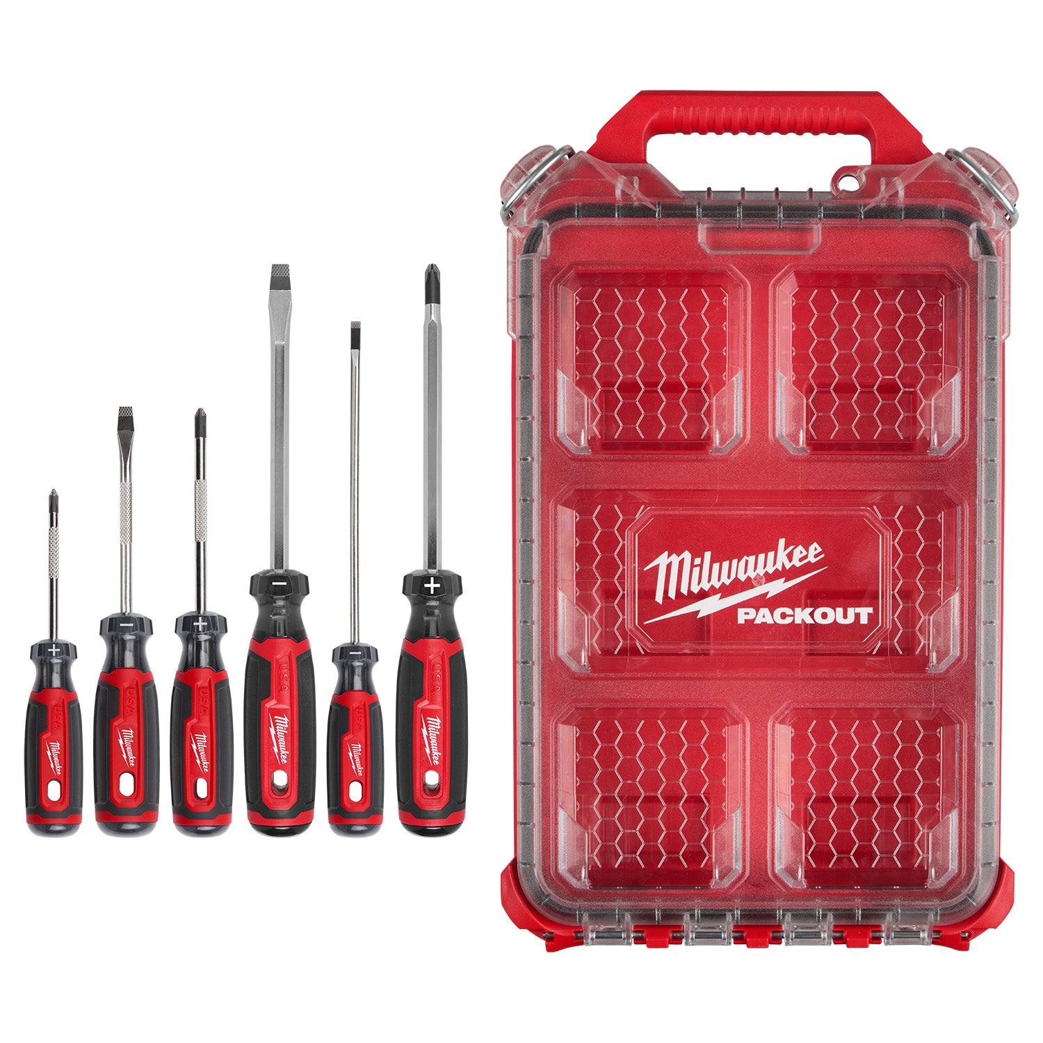 Milwaukee MT200-6P 6-Piece Cushion Grip Screwdrivers PACKOUT Low-Profile Compact Organizer Set