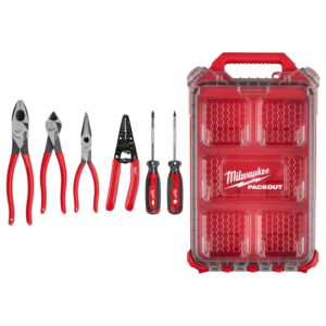 Milwaukee MT500-6P 6-Piece Dipped Grip Pliers, Wire Stripper, & Cushion Grip Screwdrivers PACKOUT Low-Profile Compact Organizer Set